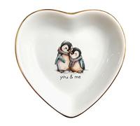 Clover89 Couple Penguin Ceramic Tray Dish-Valentines Mother Day Gift Jewelry Trinket Tray,-Penguin Love Couple Ring Trinket- Anniversary Birthday Christmas Valentine Gifts For Her Wife Girlfriend