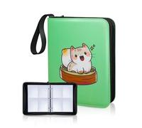 CLOVERCAT Waterproof Trading Card Binder, Storage Book with 3 Rings, 720 Double Sided Pocket Album Compatible with Amiibo, Yugioh, MTG and Other Sport Cards (4 Pocket, Cat, Green)