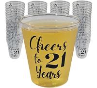 Cloverjoyed 21st Birthday Plastic Shot Glasses, 100 Pack, Cheers to 21 Years Disposable Party Drinking Mini Cups, Party Favors, Decorations, Games, Gag Gifts