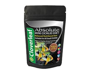Cloverleaf Absolute Mini Cichlid diet 1.5mm sinking pellet 45% protein 150g