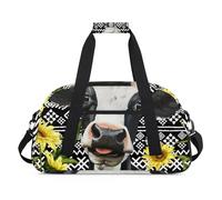 Clovers Design Decor Gym Bag Sports Duffle Bag Weekend Sleepover Duffel Bags Small Travel Tote for Overnight Workout Gymnastics Dance Ballet, Cows Amusing Pattern, 18.9 x 8.7 x 10.6 in, Duffel Bags