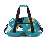 Clovers Design Decor Gym Bag Sports Duffle Bag Weekend Sleepover Duffel Bags Small Travel Tote for Overnight Workout Gymnastics Dance Ballet, Cute Cat Style, 18.9 x 8.7 x 10.6 in, Duffel Bags