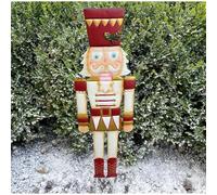 Clovers Garden Metal Christmas Nutcracker Yard Stake. Traditional Red, White and Gold Holiday Lawn Sign for Outdoor, Indoor, Walkways Planters