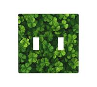 Clovers Leaves Lush Foliage Green Plant Double Gang Toggle Light Cover Wall Plate Switch Decor Standard Size - 11.4x11.4cm