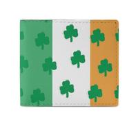 Clovers on The Irish Flag Men Wallet Leather Bifold Wallets with Window Slim Minimalist Front Pocket