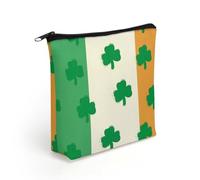 Clovers on The Irish Flag Travel Makeup Bag Toiletry Cosmetic Pouch Aesthetic Organizer Pencil Case Pen Holder 8.3 X 7.5 Inch