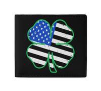 Clovers U.S.A Flag Leather Bifold Wallet for Men Slim Card Cases with 2 Slots Minimalist Coin Purs