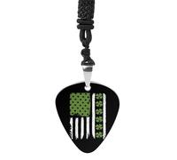Clovers U.S.A Flag Vintage Pick Necklace Guitar Bass Pick Pendant &B Steel Music Jewelry for Music Lovers