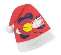 Clovers with Colorado Flag Santa Hat Christmas Holiday Party Headwear for Adults Soft Velvet Festive Costume Accessory Child