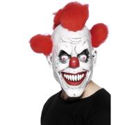 Smiffys Clown 3/4 Latex Mask, Red & White with Hair, Circus Fancy Dress, Clown Dress Up Masks