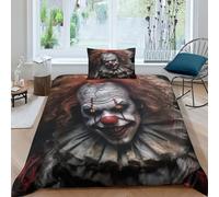 Clown 3D Printed Duvet Cover Set 2 Pieces Soft Microfiber Thriller Horror Quilt Cover with Pillowcases And Zipper Closure Set for Girls Boys Children Comforter Cover Bedding Single（135x200cm）