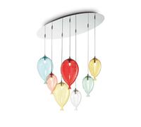 Ideal Lux Clown 7 Light Chandelier in Chrome Finish With Multi Coloured Glass Balloon Shades