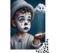 Clown Child Rain Cloud Adult Jigsaw Games: Sad Clown Boy Portrait Challenging & Brainteasing for Decompression 70x50cm/1000pcs