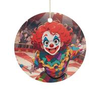 Clown Circus Show Double-Sided Ceramic Christmas Ornaments - Round Hanging Mini Xmas Tree Decorations, Ideas for Farmers, Rustic Home Decor for Indoor Outdoor Tree Decor