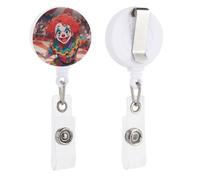 Clown Circus Show Retractable Badge Reel - Personalized ID Name Badge Holder with Lanyard Cute Badges Reel Holder Round Nurse Doctor Name Tag Badges Clip for Work