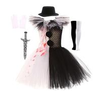 Clown Costume Girls Black White Tulle Puffy Art Clown Dress for Party Cosplay