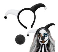 Clown Costume Headband and Nose Set Funny Clown Cosplay Dress Up Headwear Hair Accessories for Halloween Carnival Party (Black White, Medium)