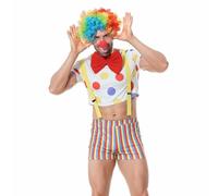 Clown Costume Men Funny Five Piece Set Includes Wig Shirt Bow Tie Suspenders Red Nose Carnival Themed Role Play Outfit Complete Dress up Kit for Parties