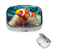 Clown Fish Pill Box 2 Compartment Square Portable Pill Case for Pocket or Purse Pill Holder Weekly Pill Organizer Decorative Metal Medicine Vitamin Organizer Travel Gift