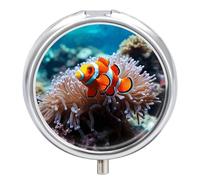 Clown Fish Pill Box 3 Compartment Portable Round Pill Organizer Leak-Proof Lightweight Daily Compact Travel Pill Case for Vitamins Supplements Medication