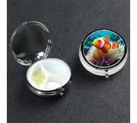 Clown Fish Pill Box 3 Compartment Round Portable Pill Case for Pocket or Purse Pill Holder Weekly Pill Organizer Decorative Metal Medicine Vitamin Organizer Travel Gift
