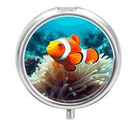 Clown Fish Pill Box Cute Round Pill Box 3 Compartment Decorative Pocket Purse Portable Mini Travel Medicine Tablet Vitamin Fish Oil Holder Organizer Pill Case