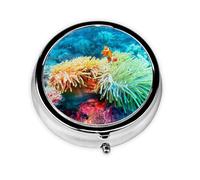 Clown Fish Print Pill Box for Pocket Round Pill Box 3 Compartment Decorative Portable Travel Pill Holder Tablet Vitamin Organizer Mini Pill Case(2pcs)