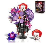 Clown Flower Bouquet Building Blocks Set, Nightmare It Inspired Gothic Botanical Collection with Vase, Compatible with Lego Pennywise Horror Set, Creepy Halloween Decor Toy Gift for Adults & Teens