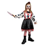 Clown Halloween Costumes for Girls - Horror Killer Costume for Girls with Bloody Knife, Bloody Scary Costume for Kids Halloween Dress/Creepy Carnival Dress Up - 150