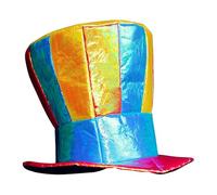Clown Hat - 9.84in Stripe Rainbow Hat | Jester Carnival Circus Costume Top Hāt For Most Adults, Gold Cloth Novelty Headwear, Mad Hāt For Fancy Dress, Halloween, Cosplay, Performance Fun.