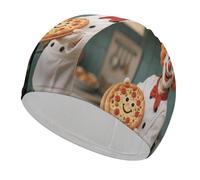 Clown Holding Pizza Swim Cap for Women Men Swimming Hat Bath Waterproof Pool Caps for Long Thick Curly Hair