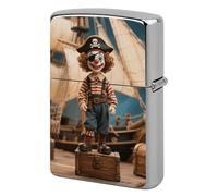 Clown on The Treasure Chest Lighter Case Metal Double-Sided Lighter Cover Pocket Lighters Sleeve Windproof Lighters Accessories for Men Women