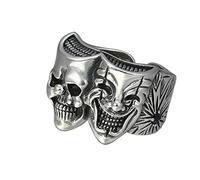 Clown Skull Ring Men's Personality Double-Sided Clown Skull Ring Nightclub Locomotive Rock 925 Silver Open Ring