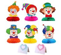Clown Table Decoration Carnival - Pack of 6 Clown Decoration Table Toppers - Honeycomb Centrepiece - Table Decoration for Carnival, Carnival, Carnival, Circus Decoration and Much More