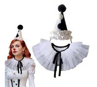 Clown Vintage Style Ruffle Collar Hairband with Ruffle Collar | Halloween Clown Costume Headband with Hat for Girls Carnival Accessories Christmas Fancy Dress Party Masquerade