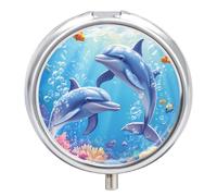 Clownfish Dolphins Bubble Coral Round Pill Box Organiser 3 Compartment Portable Medicine Case