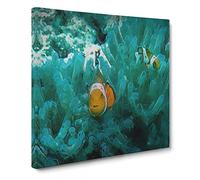 Clownfish & Sea Anemone in Abstract Modern Canvas Wall Art Print Ready to Hang, Framed Picture for Living Room Bedroom Home Office Décor, 20x20 Inch (50x50 cm)