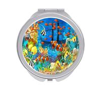 Clownfish Yellow Fishes Coral Reef Ship Undersea Life Folding Make Up Mirror, Compact 2X/1X Magnification Mirror, Women Portable Travel Makeup Mirror 2.4 x 2.4 inch