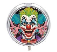 Clowns Pill Organizer 3 Compartment Travel Pillbox with Mirror Daily Medicine Pill Case Metal Pill Box for Purse & Pocket Portable Small Medicine Box Round Vitamin Case Container