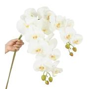CLoxks 2 Pcs Orchid Stems Artificial Flowers Real Touch Latex Phalaenopsis 38 Inch Artificial Orchid Branches 9 Heads Fake Phalaenopsis Flowers,for Vase Wedding Party Home Garden Decor,White