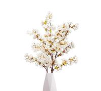 CLoxks 3 Pcs Artificial Cherry Blossom Branches 39.4'' Faux Cherry Blossom Stems Silk Cherry Blossom Branches,for Wedding Home Decor,White