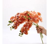 CLoxks 4-Pcs Orchid Stems Artificial Flowers Real Touch Latex Phalaenopsis 17.7inch Faux Orchid Branches with 5 Large Flowers for Vase Wedding Party Home Garden Decor,Orange