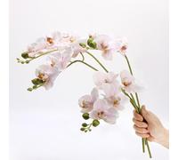 CLoxks 4-Pcs Orchid Stems Artificial Flowers Real Touch Latex Phalaenopsis 17.7inch Faux Orchid Branches with 5 Large Flowers for Vase Wedding Party Home Garden Decor,Light Pink