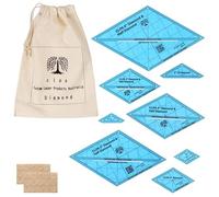 CLPA Premium Set of Clear Diamond & Half Diamond Quilting Rulers & Templates for Cutting in Convenient Cloth Storage Bag. Quilting Cutting Ruler Set of Diamonds 6" to 1" with Non-Slip Silicone Dots.