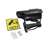 Clphendorine Solar Powered Fake Camera Outdoor CCTV Surveillance Security Camera, Dummy Security Camera with Red LED Record Light, Adjustable Pivot System for Home Business Driveway (Black)
