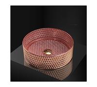 CLRAWSHB Bathroom Vessel Sink Pink,14" Artistic Glass Bathroom Bowl Basin,Above Counter Round Bathroom Sink Bowl Combo,A (A)
