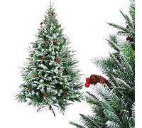 CLSDRZC Artificial 7Ft Spruce Tree Tops Grab Pine Cone Dusted With Snow Red Berries Metal Base Easy Assembly Fireproof For Indoor Outdoor Festive Decorations