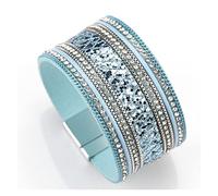 CLSDRZC Bracelet Fashion Bracelets Women Leather Bracelet Femme Cystal Sequins Paved Bohemian Wide Cuff Bracelets & Bangles Female Jewelry Bracelets