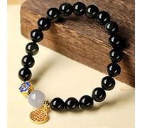 CLSDRZC Bracelet Natural Crystal Bracelet Rainbow Eye Obsidian Hetian Jade Enamel Feng Shui Lucky Charm Gilded Fu Pendant Beaded Elastic Bracelet Amulet for Lover Money Prosperity,10mm