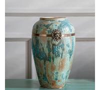 CLSDRZC Ceramic Vase with Copper Ring Blue Glaze Ceramic Floormounted Large Classical Chinese Vase(B)